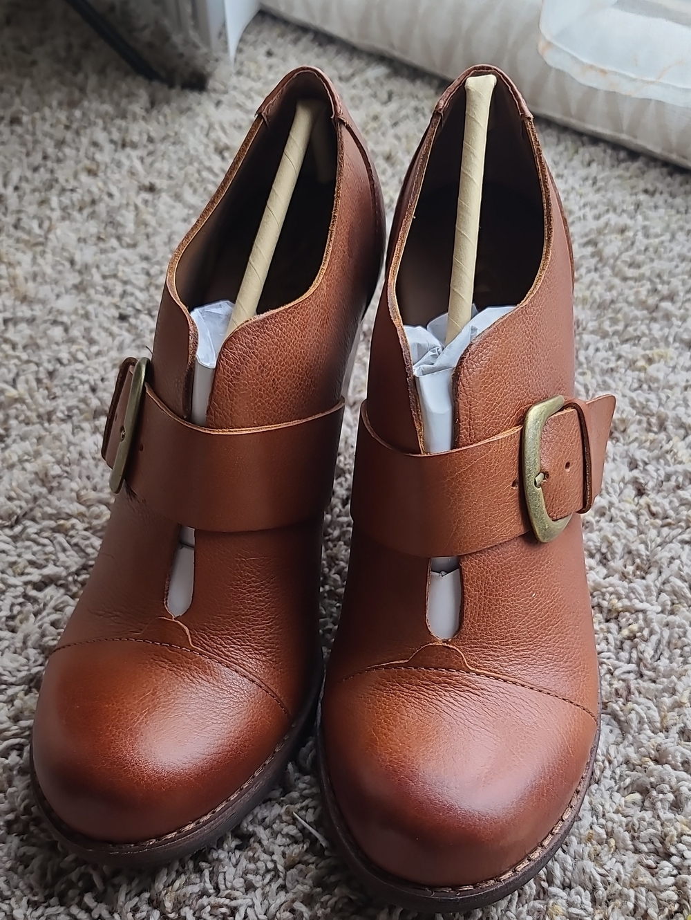 Kork-Ease Tan Brown Leather Buckle Ankle Boots